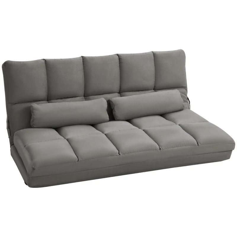 HOMCOM Recliner Sofa, Convertible Floor Sofa Chair with 2 Pillows, Adjustable Backrest and Headrest, Dark Gray
