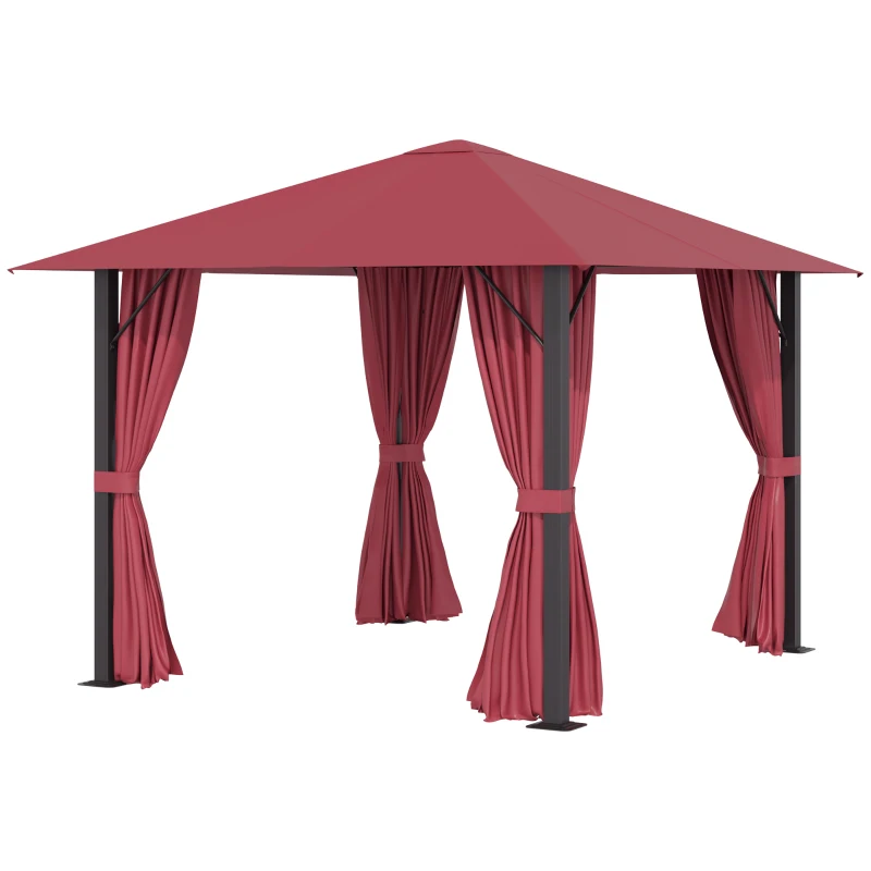 Outsunny 10' x 10' Patio Gazebo Aluminum Frame Outdoor Canopy Shelter with Sidewalls, Vented Roof for Garden, Lawn, Backyard, and Deck, Wine Red