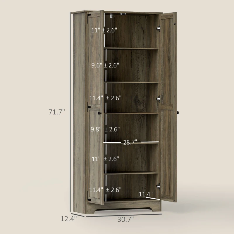 HOMCOM 72" Farmhouse Pantry Cabinet, Freestanding Food Pantry Cabinet with Adjustable Shelves, Distressed Gray
