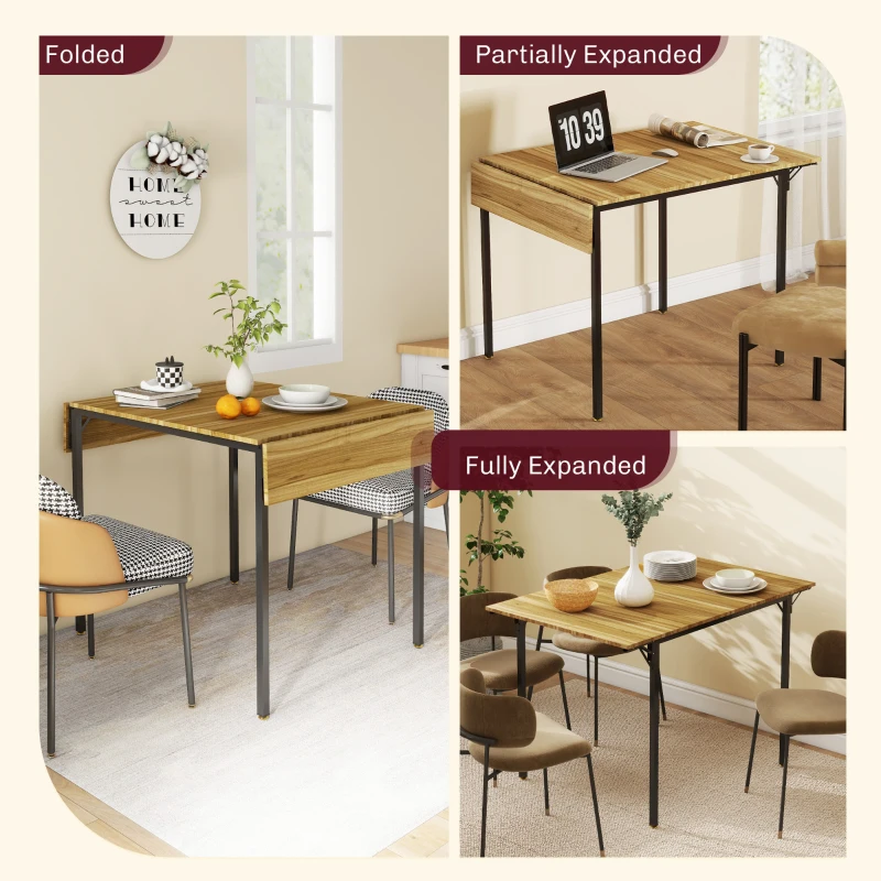 HOMCOM Folding Dining Table for 2 to 4 People, Industrial Drop Leaf Table, Kitchen Table for Small Spaces, Walnut