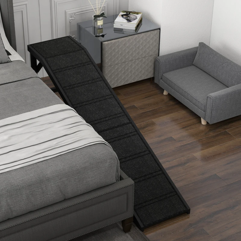 PawHut Dog Ramp w/ Non-Slip Carpet and Top Platform, 74" x 16" x 25", Black