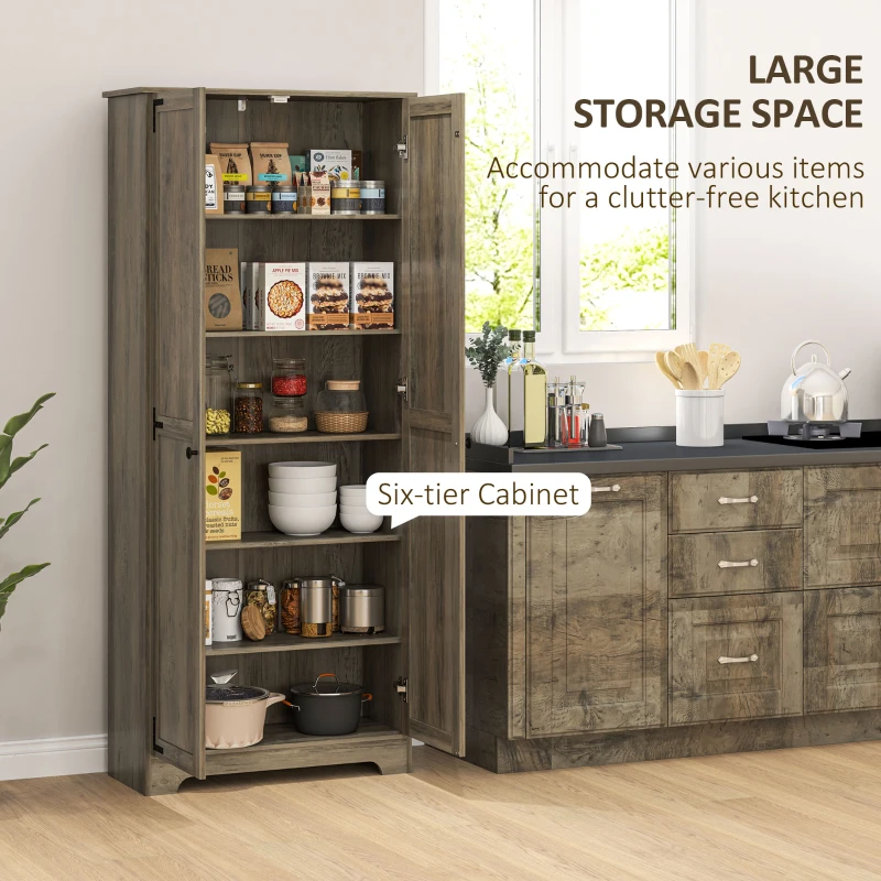 HOMCOM 72" Farmhouse Pantry Cabinet, Freestanding Food Pantry Cabinet with Adjustable Shelves, Distressed Gray