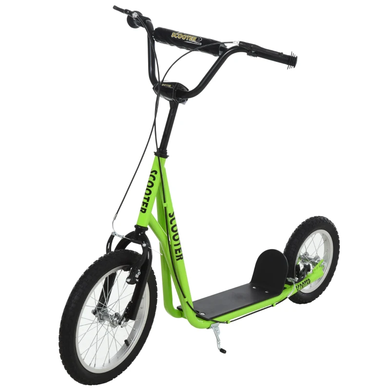 Aosom Teens Youth Scooter Ride On Toy with Adjustable Handlebar, Dual Brakes, and Inflatable Wheels For Kids 5+ - Green