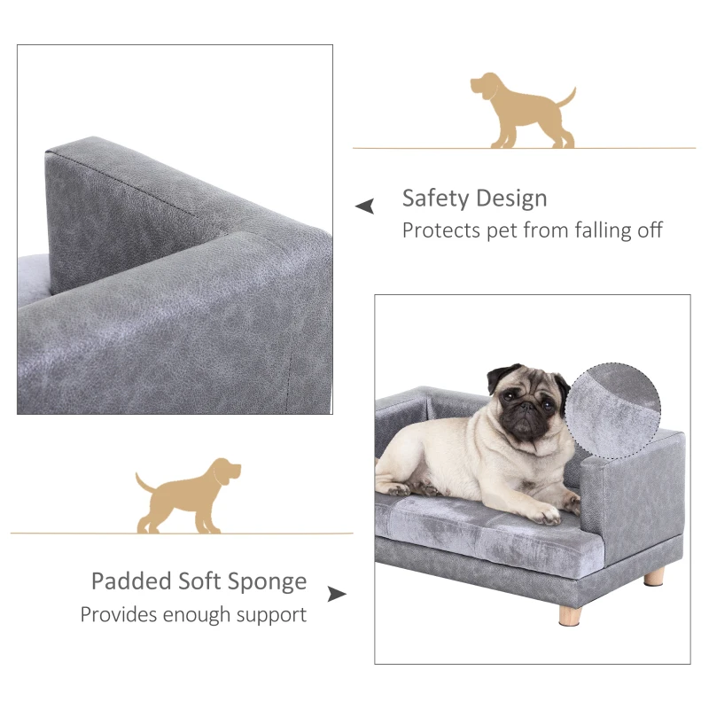 PawHut Luxury Fancy Dog Bed for Small Dogs with Thick Foam, Small Dog Couch with Soft Fuzzy & Faux Leather Combo, Dog Sofa Bed, Rectangle Modern Furniture for Puppies and Little Breeds, Gray