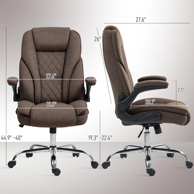 HOMCOM Executive Office Chair, Desk Chair with Flip-up Armrest, Diamond Fabric Computer Chair for Home Office, Dark Brown