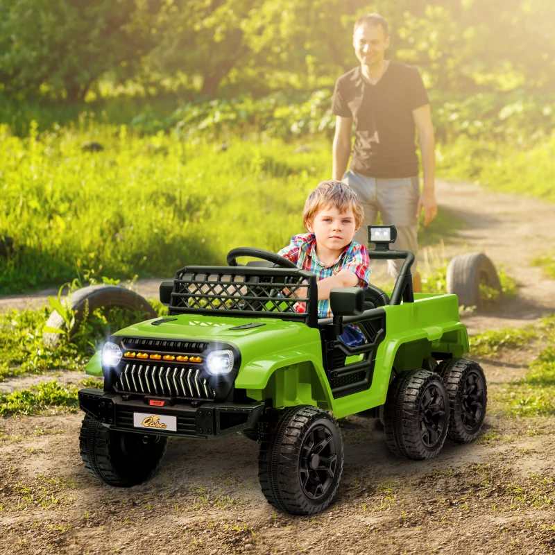 Qaba 12V 4x4 Kids Electric Car w/ 2WD/4WD Switchable, Remote Control, Spring Suspension System, Back Trailer, Camouflage