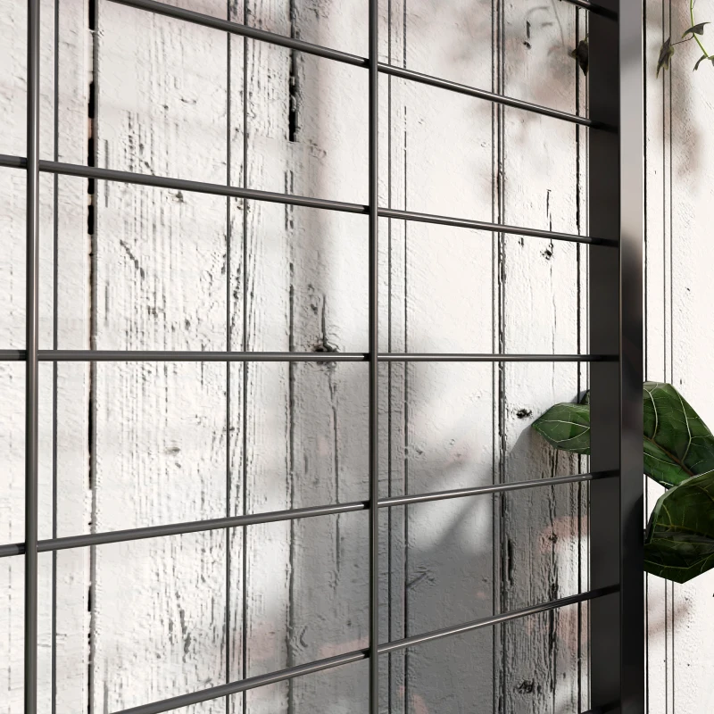 Outsunny Metal Tall Plant Stand with Trellis and Hanging Bar, Plant Holder for Indoor Outdoor Use, 35" x 12.8" x 74", Black