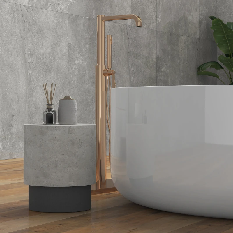 HOMCOM Lightweight Accent Table with Concrete Finish, Round Side Table with 4 Adjustable Feet for Indoor, Outdoor, Gray