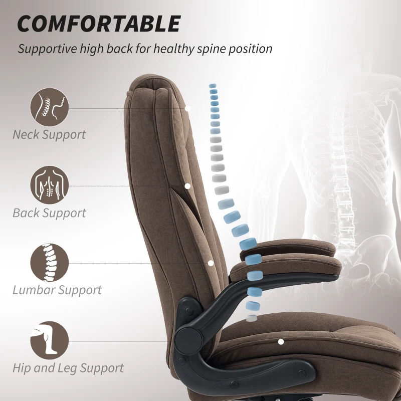HOMCOM Executive Office Chair, Desk Chair with Flip-up Armrest, Diamond Fabric Computer Chair for Home Office, Dark Brown