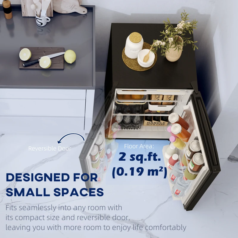 HOMCOM 4.5 Cu Ft Mini Fridge with Freezer, Wheels, Single Door Refrigerator, Adjustable Thermostat, Reversible Door, Black