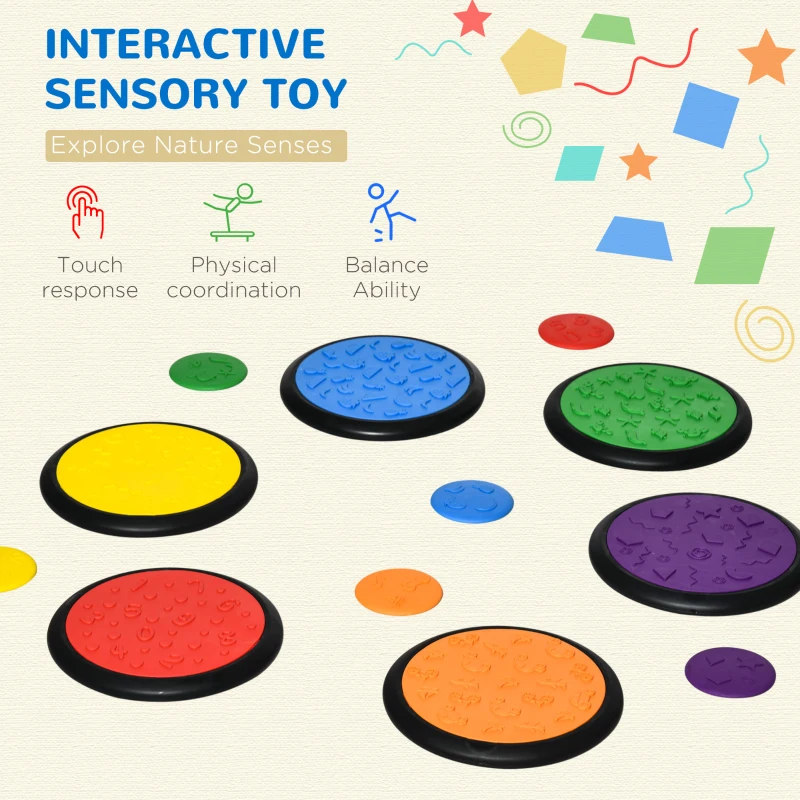 Qaba Blindfolded and Barefoot Tactile Discs, Sensory Discs for Kids, Little Kids Game, Sensory Toy Matching Game, Early Learning Toy Elementary & Preschool Game for 3-8 Year Old Kids, Multi-Color