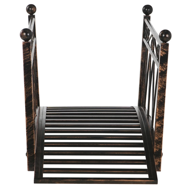 Outsunny 3.3' Metal Arch Zen Garden Bridge with Safety Siderails, Decorative Footbridge, Delicate Scrollwork & Corner Spheres for Stream, Fish Pond, Bronze
