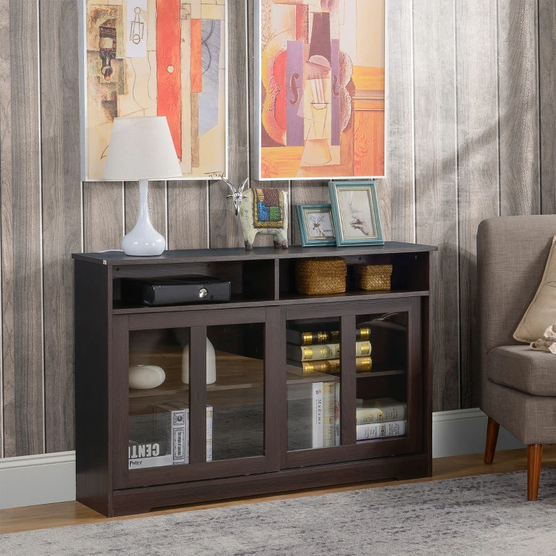 HOMCOM Sideboard Buffet Cabinet, Coffee Bar Cabinet,Credenza with Sliding Glass Doors, Cupboard and Adjustable Shelf, Dark Brown