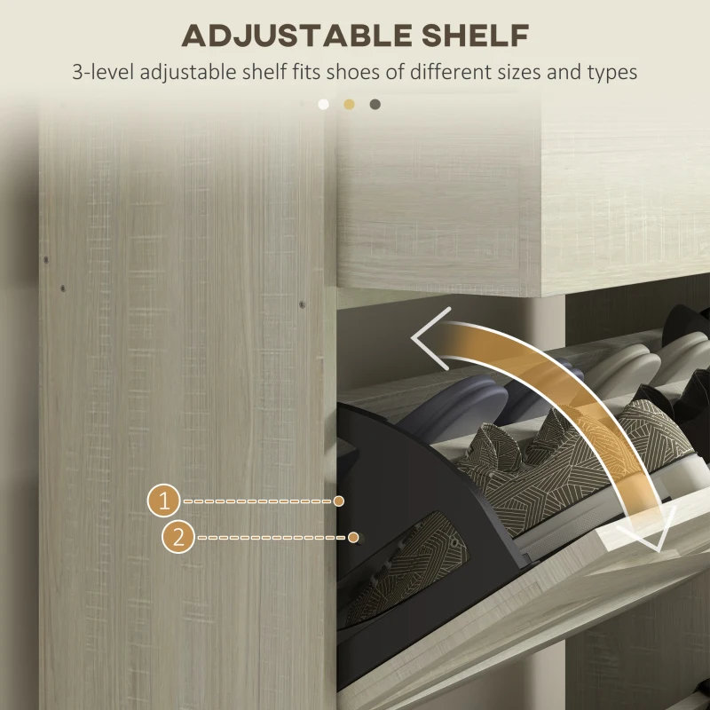 HOMCOM Slim Shoe Storage Cabinet, Shoes Cabinet Organizer with 2 Flip Drawers, Adjustable Shelves for 12 Pair, Distressed White