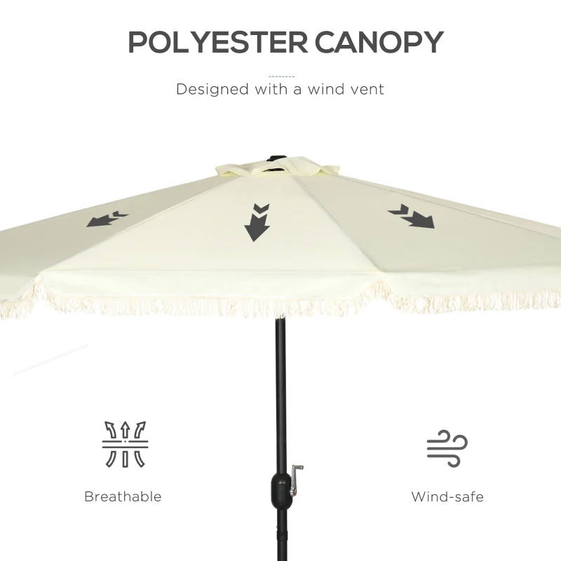 Outsunny 9 ft Cantilever Umbrella with Push Button Tilt and Crank Tassles and 8 Ribs Shade Umbrellas for Garden