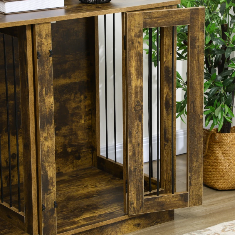 PawHut Furniture Style Dog Crate with Removable Divider, Dog Crate Side End Table Indoor with Double Doors, for Small to Large Dogs, 47" x 23.5" x 35", Rustic Brown