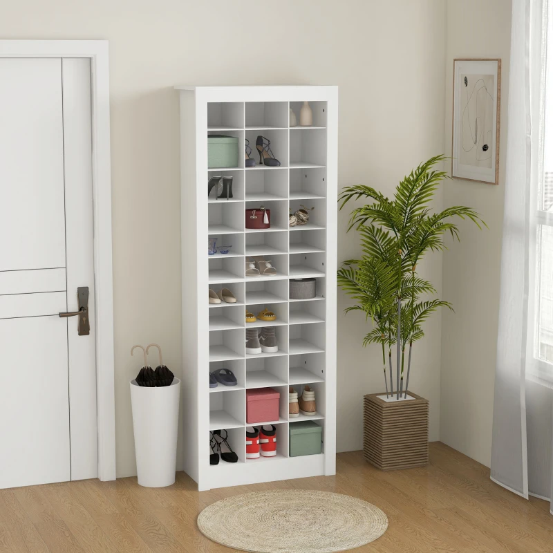 HOMCOM 71" Shoe Storage Cabinet with 3 Heights of Open Cubes for 36 Pairs, Narrow Shoe Organizer for Entryway, Hallway, White
