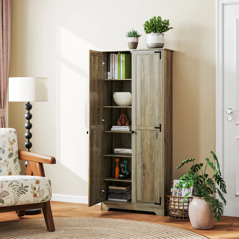 HOMCOM 72" Farmhouse Pantry Cabinet, Freestanding Food Pantry Cabinet with Adjustable Shelves, Distressed Gray