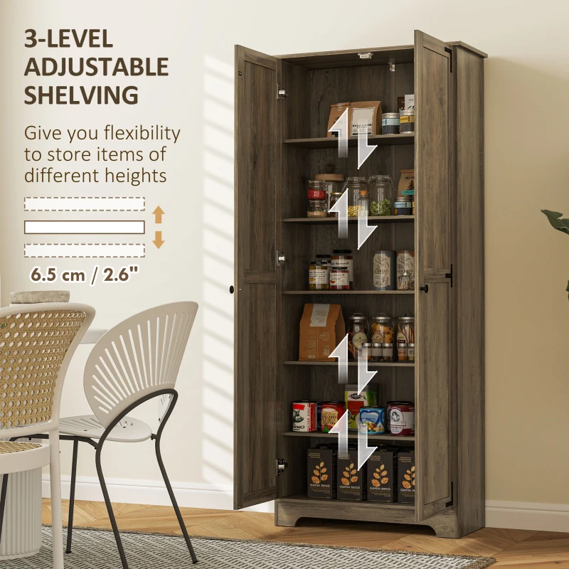 HOMCOM 72" Farmhouse Pantry Cabinet, Freestanding Food Pantry Cabinet with Adjustable Shelves, Distressed Gray