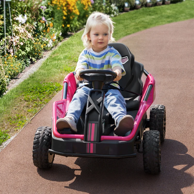 Qaba 24V Kids Electric Car Battery Powered Kids Ride on Car with Remote Control, Spring Suspension, Music, Pink