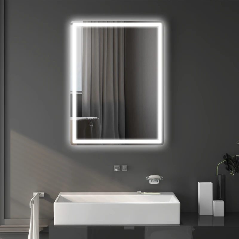 HOMCOM 32" x 24" Bathroom Mirror with LED Lights, Dimmable Makeup Mirror, Vanity Mirror with 3 Colors, Smart Touch, Anti-Fog