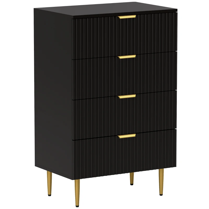 HOMCOM Modern Chest of Drawers 4 Drawer Dresser for Bedroom with Gold Legs and Handles, Black