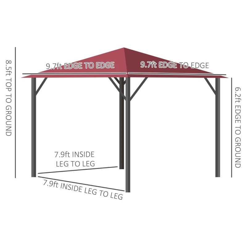 Outsunny 10' x 10' Patio Gazebo Aluminum Frame Outdoor Canopy Shelter with Sidewalls, Vented Roof for Garden, Lawn, Backyard, and Deck, Wine Red