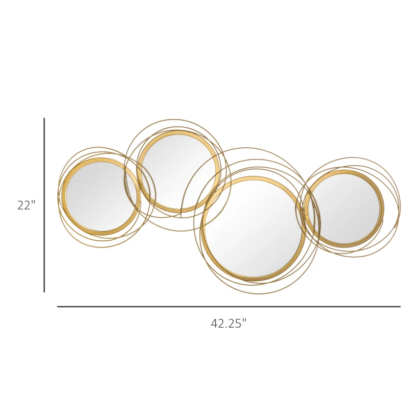 HOMCOM 42.25" Circle Mirror for Wall, Modern Metal Wall Art for Living Room, Bedroom and Dining Room, Gold