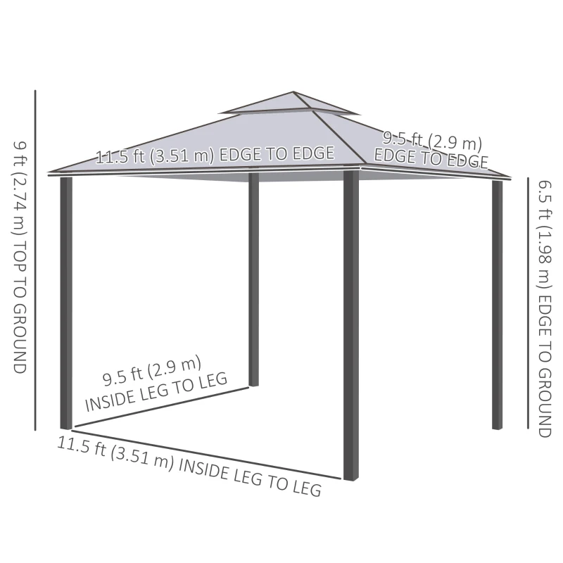 Outsunny 12' x 10' Patio Gazebo Outdoor Pavilion 2 Tire Roof Canopy Shelter Garden, Steel Frame w/ Mosquito Netting, Taupe