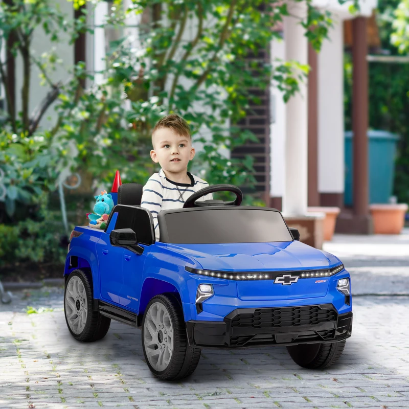 Qaba 12V Chevrolet Silverado EV RST Licensed Kids Electric Car with Parent Remote Control, Spring Suspension, Blue