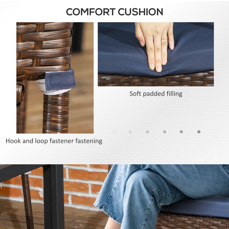 Outsunny Stackable 4 PE Rattan Outdoor Dining Chairs with Cushions, Patio Wicker Dining Chairs with Armrests & Backrest, Blue