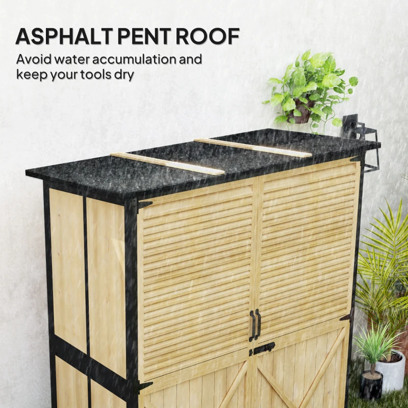 Outsunny Wood Storage Shed, Outdoor Garden Shed with Asphalt Roof, 2 Shelves, Lockable Doors and Adjustable Feet, Natural