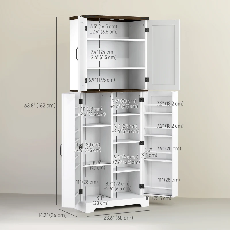 HOMCOM 64" Tall Kitchen Pantry Cabinet with Spice Racks and Adjustable Shelves, White