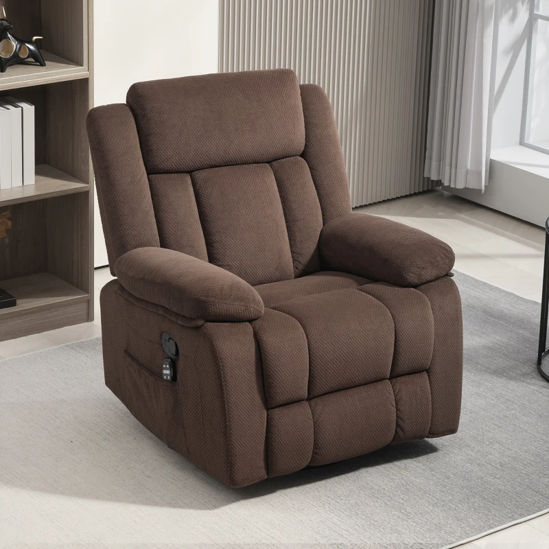 HOMCOM Recliner Massage Armchair with Heat, Oversized Swivel Rocker with Footrest, Remote and Side Pockets, Brown