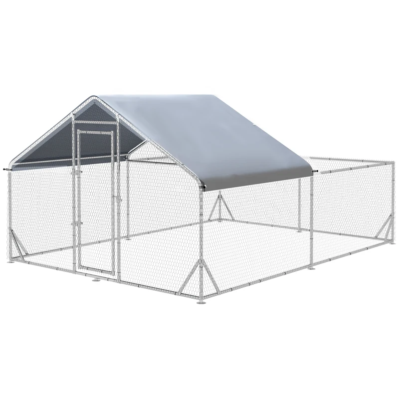 PawHut Large Chicken Coop Metal Chicken Run for Chickens with Waterproof and Anti-UV Cover, Spire Shaped Walk in Fence Cage Hen House for Outdoor and Yard Farm Use, 1" Dia, 9.8' x 13.1' x 6.4'