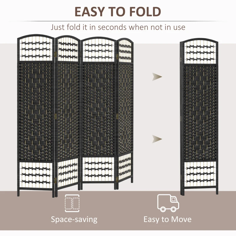 HOMCOM 4 Panel Room Divider, Folding Screen, 5.6', Black