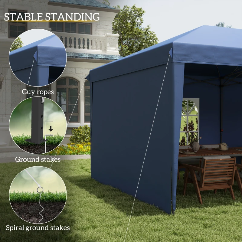 Outsunny 10' x 20' Pop Up Canopy Tent with 4 Sidewalls, Instant Gazebo with Carry Bag for Garden, Patio, Blue