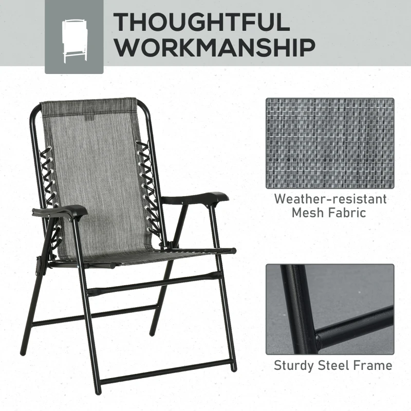 Outsunny 2 Pieces Outdoor Folding Chair Set, Portable Capimg Chairs with Armrest for Patio, Pool, Beach, Gray