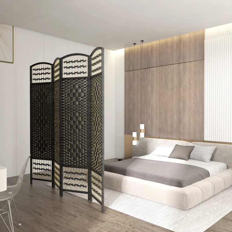 HOMCOM 4 Panel Room Divider, Folding Screen, 5.6', Black