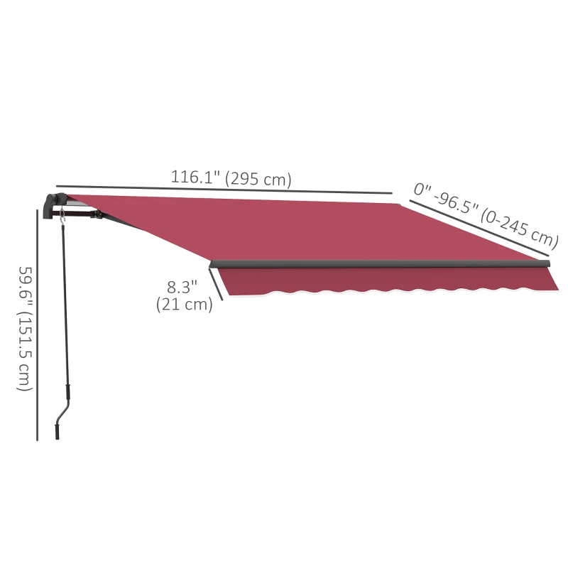 Outsunny 10' x 8' Manual Retractable Awning, Sun Shade Shelter Canopy, with Aluminum Frame and UV Protection for Patio Deck Yard Window Door, Red