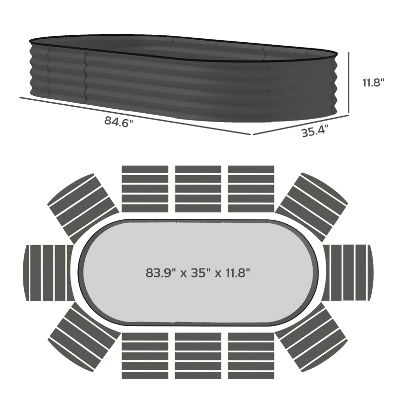 Outsunny 7' x 3' x 1' Raised Garden Bed Set, 2PCS Raised Beds for Gardening with Metal Plant Stakes, Dark Gray