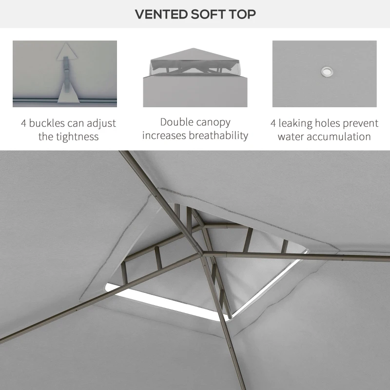 Outsunny 12' x 10' Patio Gazebo Outdoor Pavilion 2 Tire Roof Canopy Shelter Garden, Steel Frame w/ Mosquito Netting, Light Grey