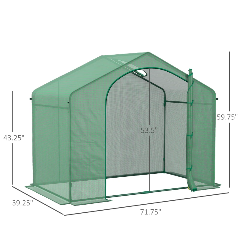 Outsunny 6' x 3' x 5' Portable Walk-in Greenhouse, PE Cover, Steel Frame Garden Hot House, Zipper Door, Top Vent for Flowers, Vegetables, Saplings, Tropical Plants, Green