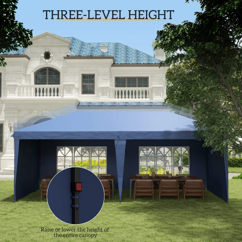 Outsunny 10' x 20' Pop Up Canopy Tent with 4 Sidewalls, Instant Gazebo with Carry Bag for Garden, Patio, Blue