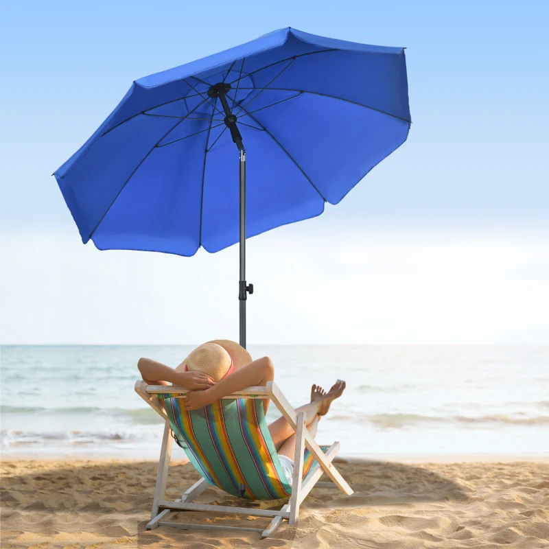 Outsunny 6ft Beach Umbrella, Outdoor Sun Shade Parasol with Push Button Tilt, Ruffled  UV50+ Vented Canopy, Blue