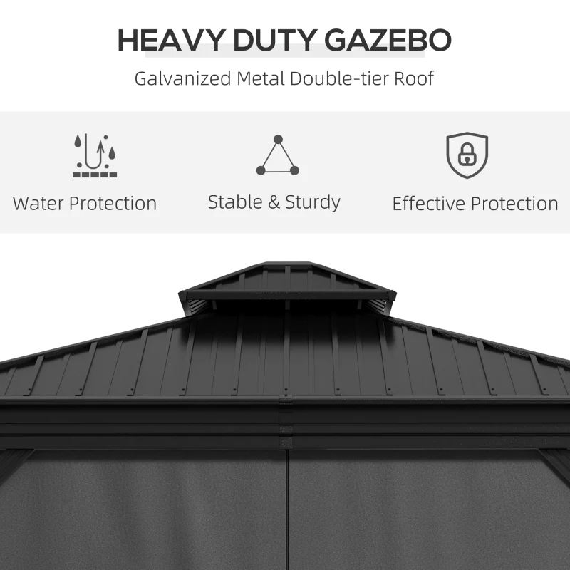 Outsunny 10' x 10' Hardtop Gazebo, Pavilion Gazebo with Curtains, Nettings, Aluminum Frame, Hooks, for Garden, Patio, Light Gray
