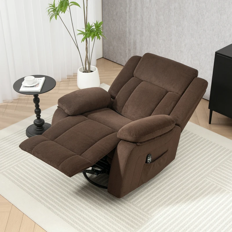 HOMCOM Recliner Massage Armchair with Heat, Oversized Swivel Rocker with Footrest, Remote and Side Pockets, Brown