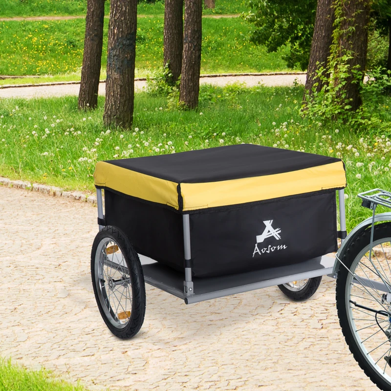 Aosom Bicycle Cargo Trailer, Two-Wheel Bike Luggage Wagon Trailer with Removable Cover, Fits 20" - 26" Bicycle Wheels, Yellow