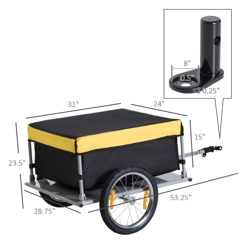 Aosom Bicycle Cargo Trailer, Two-Wheel Bike Luggage Wagon Trailer with Removable Cover, Fits 20" - 26" Bicycle Wheels, Yellow