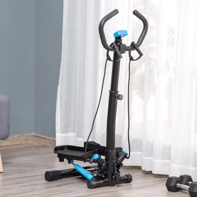 Soozier Twist Stepper Machine with Resistance Bands, Adjustable Workout Fitness Equipment with Handle Bar and LCD Display for Home Gym Exercise